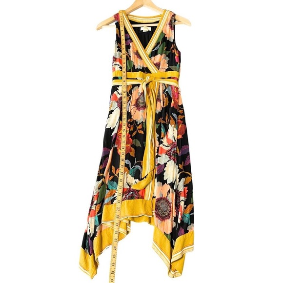 Anthropologie Maeve Botanica Faux Wrap Dress Size 0P Bold Floral Boho Hanky Hem - Picture 14 of 14